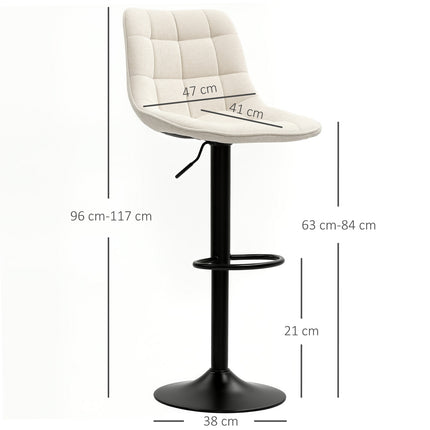Height-adjustable beige bar stools, set of 2, 360° rotatable