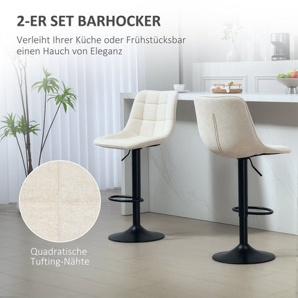 Height-adjustable beige bar stools, set of 2, 360° rotatable