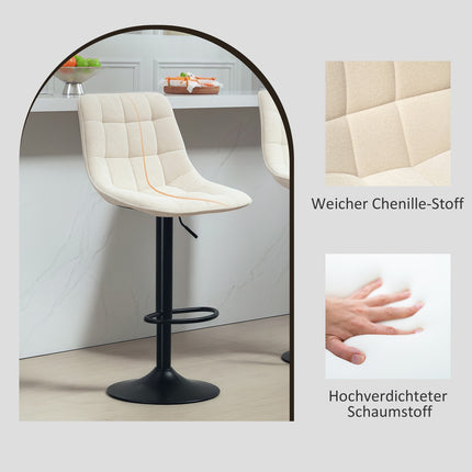 Height-adjustable beige bar stools, set of 2, 360° rotatable