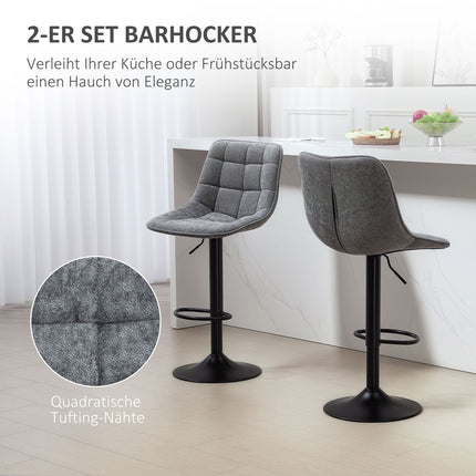 Dark gray adjustable barstools, set of 2, with backrest