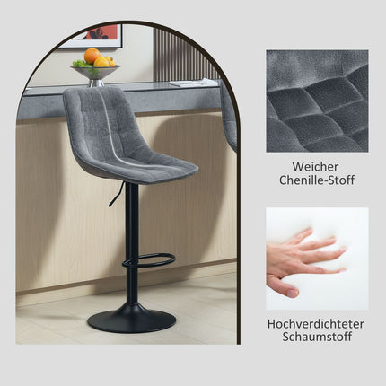 Dark gray adjustable barstools, set of 2, with backrest