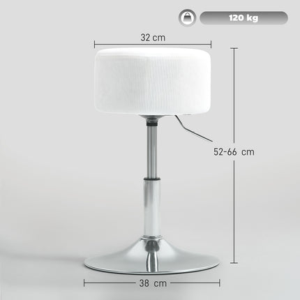 Bar stool, upholstered bar chair with metal frame, corduroy look, height adjustable, 360° rotatable, white