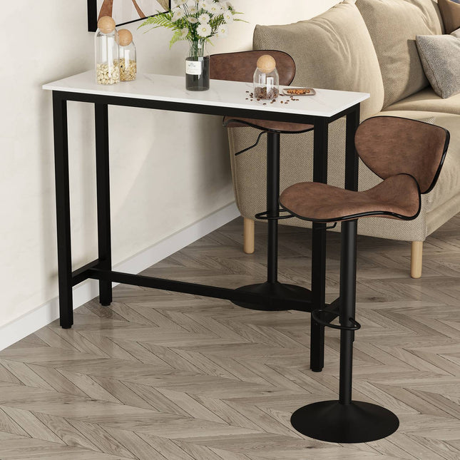 Bar table with marble look, adjustable feet, steel 120x40x100 cm