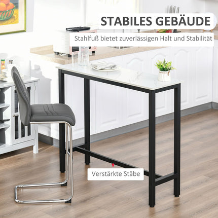 Bar table with marble look, adjustable feet, steel 120x40x100 cm