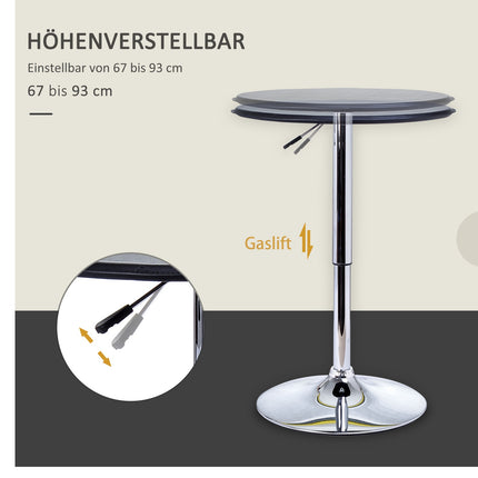 Bar table, bench height, black artificial leather, adjustable