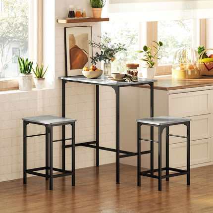 Bar Table Set with 2 Stools, Grey Finish