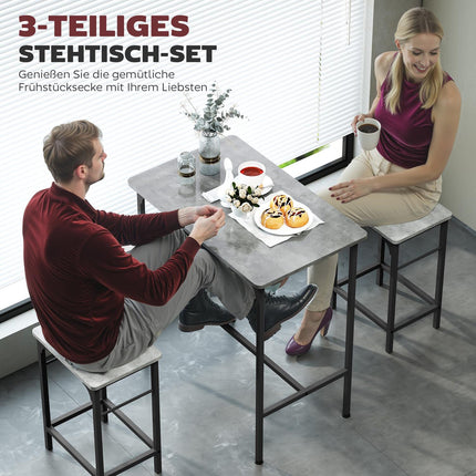 Bar Table Set with 2 Stools, Grey Finish