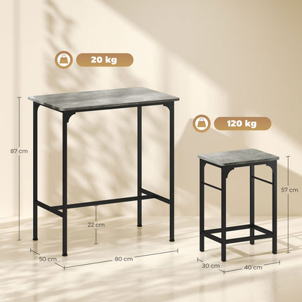 Bar Table Set with 2 Stools, Grey Finish