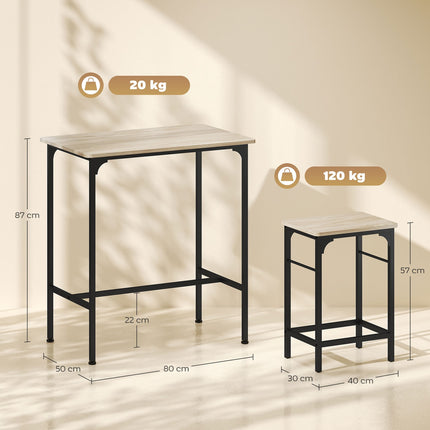 Bar Table Set with 2 Stools, Natural Wood Finish