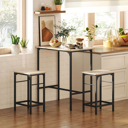 Bar Table Set with 2 Stools, Natural Wood Finish