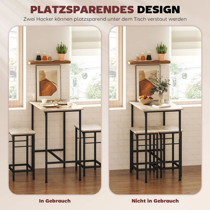 Bar Table Set with 2 Stools, Natural Wood Finish