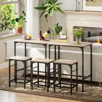 Bar Table Set with 2 Stools, Natural Wood Finish