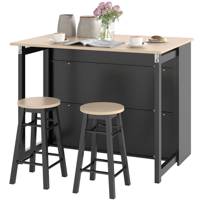 3-piece black dining room set, folding top and storage cabinet
