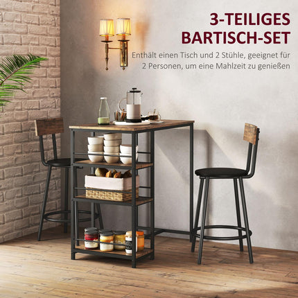 Modern bar table set, 3 parts with storage shelves