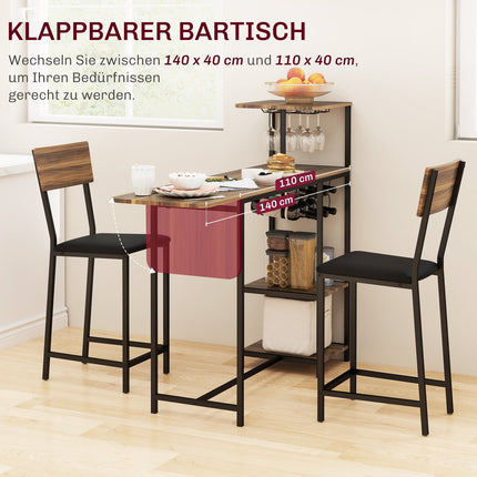3-piece bar table set with wine rack and glass holder