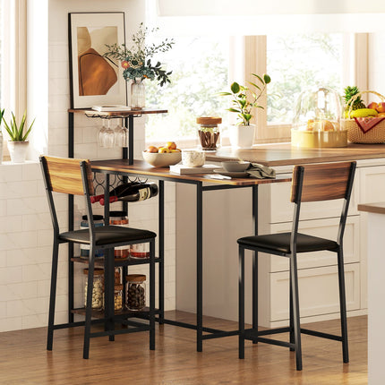 3-piece bar table set with wine rack and glass holder