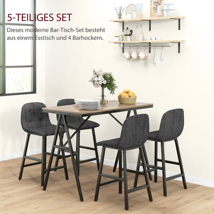 Dark gray bar table set in steel, 5-piece dining group