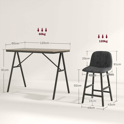 Dark gray bar table set in steel, 5-piece dining group