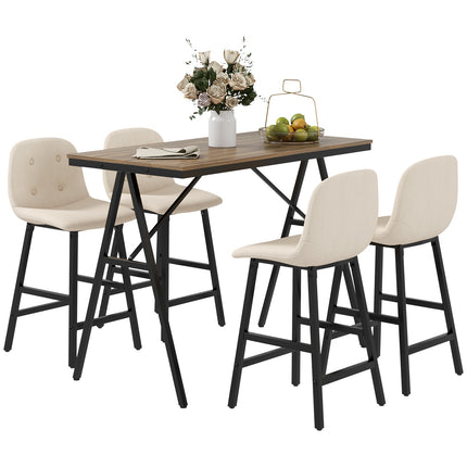 Bar table set with stools, 5-piece, steel, beige, 120x60x91 cm