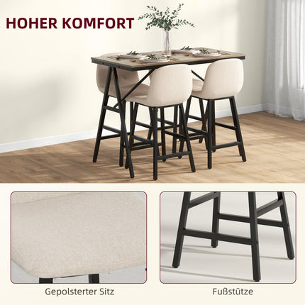 Bar table set with stools, 5-piece, steel, beige, 120x60x91 cm
