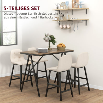 Bar table set with stools, 5-piece, steel, beige, 120x60x91 cm