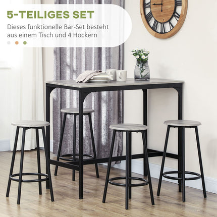 Industrial bar table set with 4 stools - Grey, 5-piece