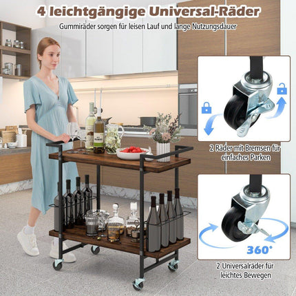 Bar trolley with lockable wheels and non-slip railing kitchen trolley