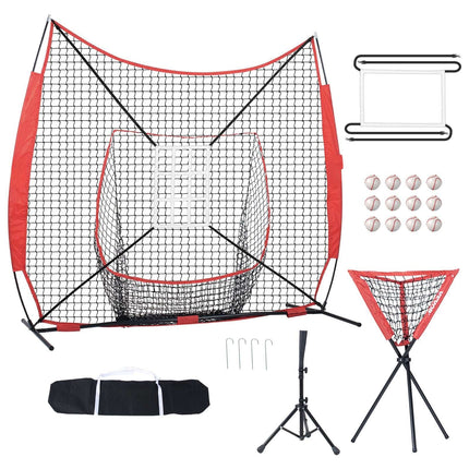 Baseball Softball Practice Net Set, 7x7 Ft, Tee, 12 Balls