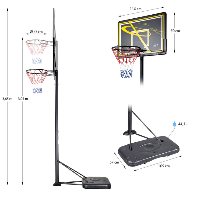 Basketbalring, verstelbare hoogte, binnen/buiten