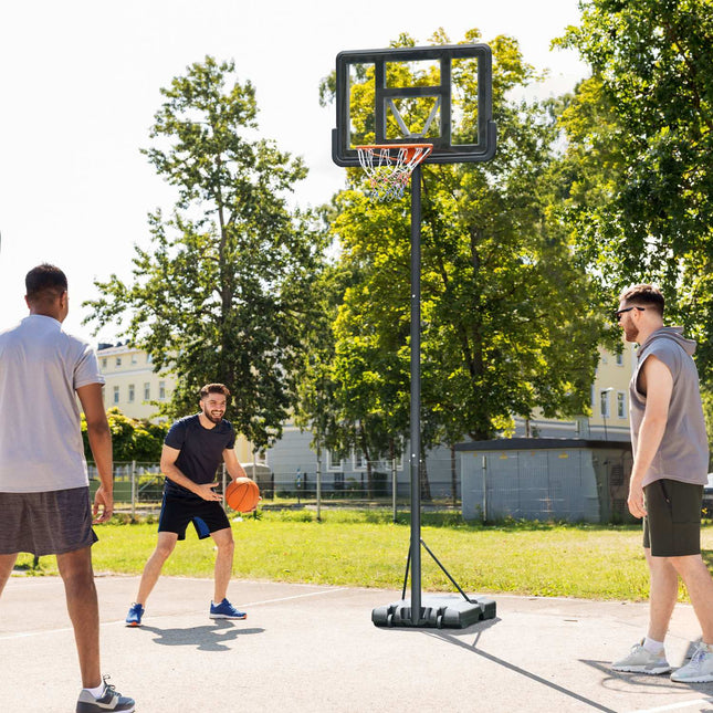 Adjustable portable basketball stand with wheels for indoor and outdoor use