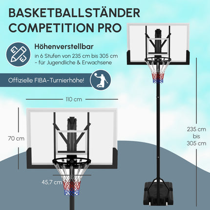 Adjustable outdoor basketball hoop with stand and wheels