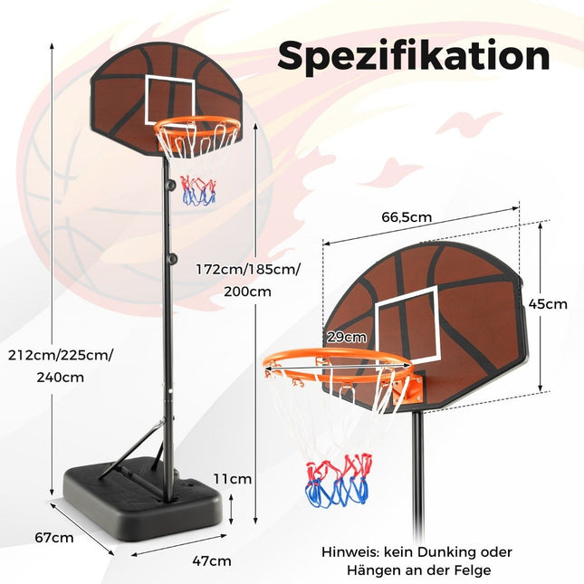 Basketbalring voor buitenbasketbalstandaard 172-200cm in hoogte verstelbaar basketbalsysteem zwart