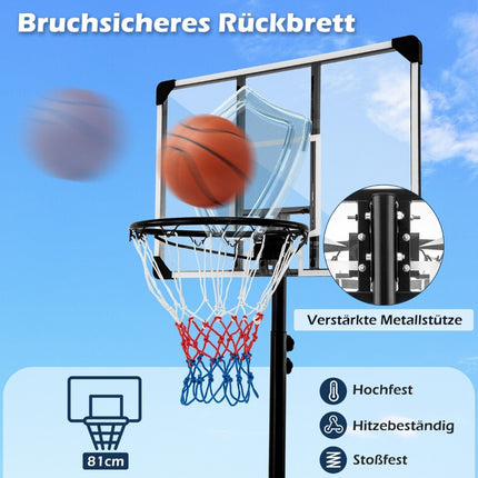 Basketball hoop outdoor basketball stand 176-206 cm height-adjustable mobile hoop system with back wall black