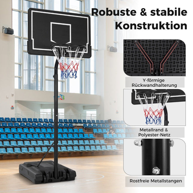 Basketball hoop outdoor basketball stand 210-260 cm height adjustable on wheels black
