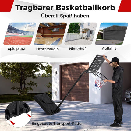 Basketball hoop outdoor basketball stand 210-260 cm height adjustable on wheels black