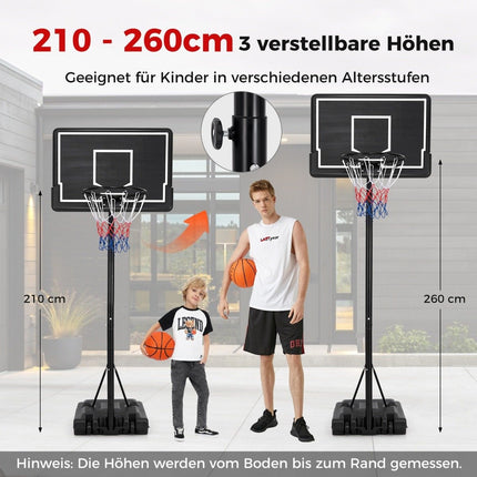 Basketball hoop outdoor basketball stand 210-260 cm height adjustable on wheels black