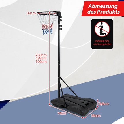 Basketball hoop outdoor portable basketball stand 260-305cm height adjustable black