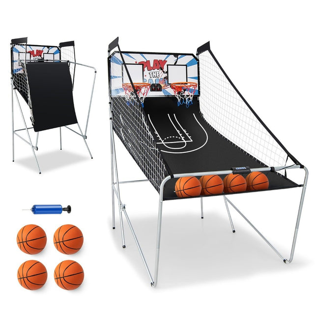 Basketbalmachine opvouwbaar basketbal arcadespel met 2 manden wit