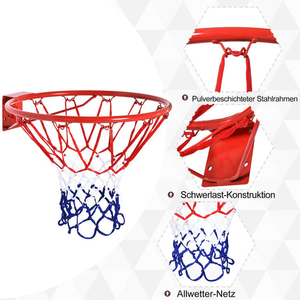 Basketball hoop with net, steel frame, 46 cm diameter