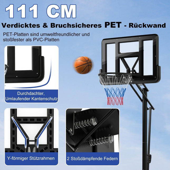 Basketbalstandaard 245-305 cm hoogte verstelbare basketbalring met standaard zwart