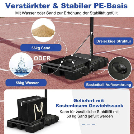 Basketball stand 245-305 cm height adjustable basketball hoop with stand black