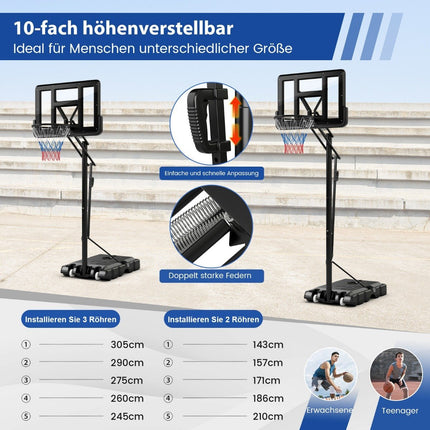 Basketball stand 245-305 cm height adjustable basketball hoop with stand black