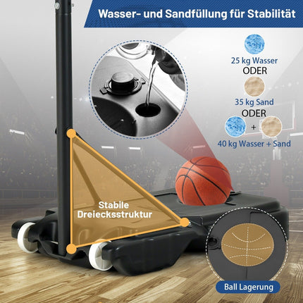 Basketball stand 90/158-210 cm height adjustable basketball hoop with stand weatherproof indoor outdoor blue