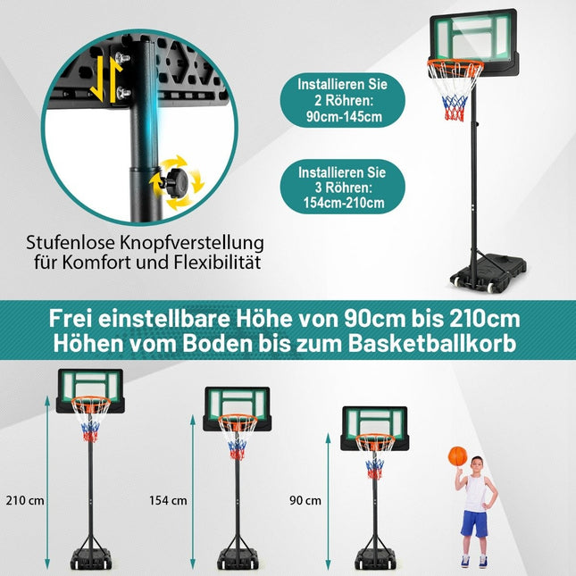 Basketbalstandaard 90/158-210 cm hoogte verstelbare basketbalring met standaard weerbestendig binnen buiten groen