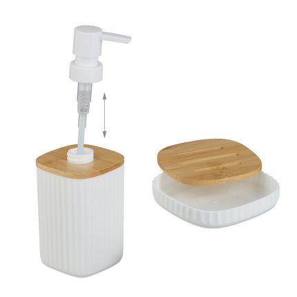 Bathroom Accessories Set, Plastic & Bamboo, 6-Piece