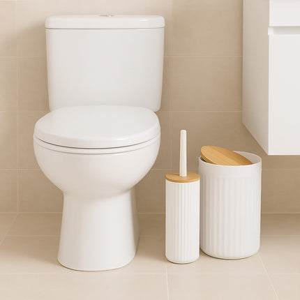 Bathroom Accessories Set, Plastic & Bamboo, 6-Piece
