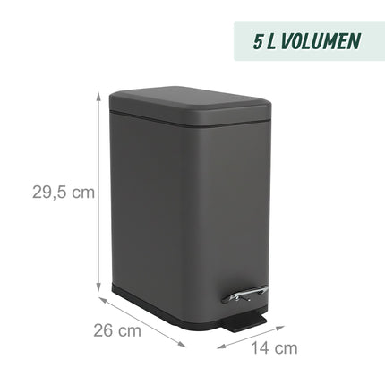 Bathroom Bin, 5L Soft Close, Foot Pedal