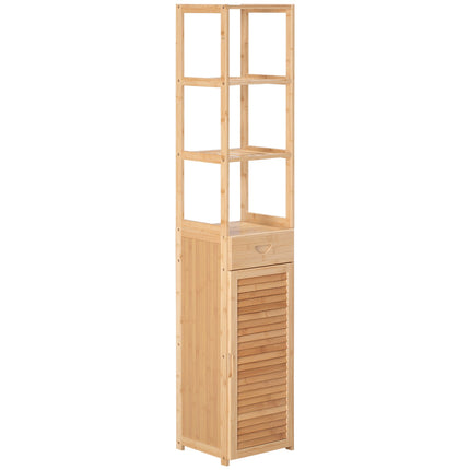 Bamboo bathroom cabinet with drawer and shelves, 32x30x163 cm