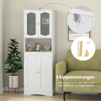 Bathroom Cabinet, Freestanding Tall Unit, 4 Doors, White, 60x30x164 cm