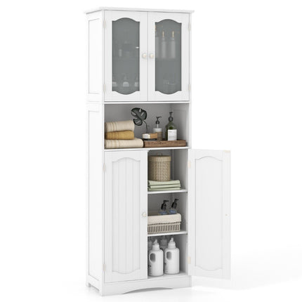 Bathroom Cabinet, Freestanding Tall Unit, 4 Doors, White, 60x30x164 cm